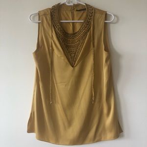 Elie Tahari Golden Yellow Silk / Beaded Top